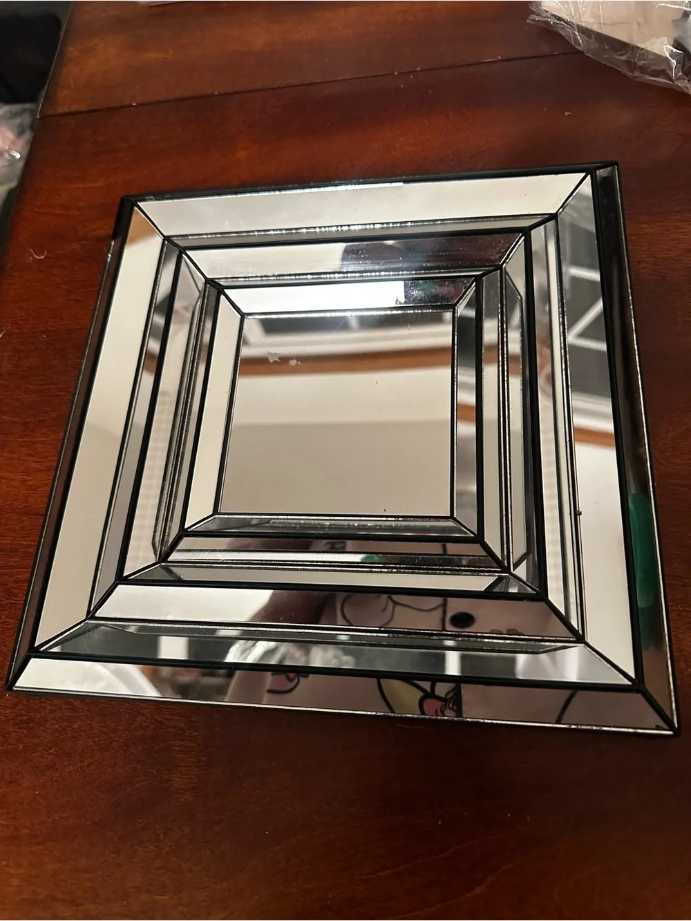 Mirrored Tiered Square Wall Mirror in Black